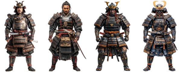 samurai warriors in intricate armor displaying strength and honor transparent background