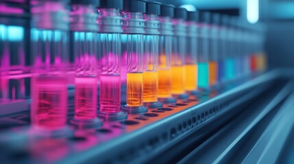 Vibrant chemistry in action exploring colorful solutions in laboratory test tubes for scientific innovation and discovery