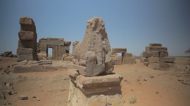 Sudan, Nubia, Naga, rams statues in amun temple rams