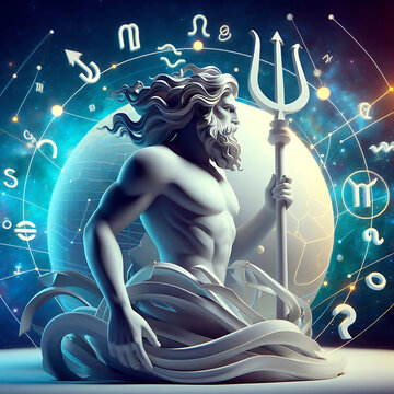 Wassermann Symbol vor Universum aus Sternen, Planeten und Zeichen Symbolen der Sternzeichen, Tierkreiszeichen, Astrologie, Horoskop und Vorhersage, astrologischer Kalender