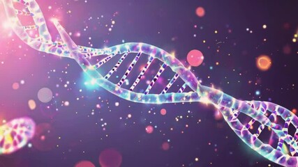 A vibrant depiction of a DNA double helix with glowing effects and a colorful background. - Powered by Adobe
