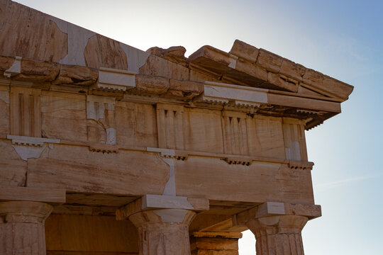 Pediment of the Parthenon temple, an ancient greek temple on the Athenian Acropolis, Greece, that was dedicated to the goddess Athena