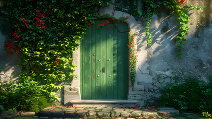 Naklejka premium Natural door with vines leading to a world of fantasies 