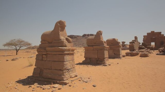 Sudan, Nubia, Naga, rams statues in amun temple rams