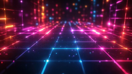 Digital neon grid on black background