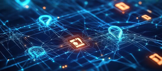 IT security with encryption symbols and secure data flow in networks