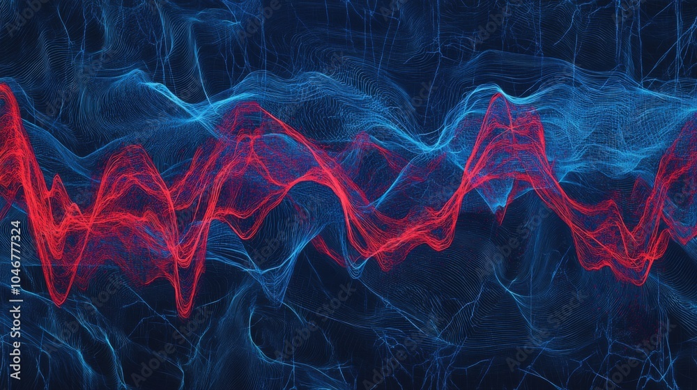 Leinwandbilder abstract visualization of sound waves in blue and red, illustrating dynamic movement and energy agai