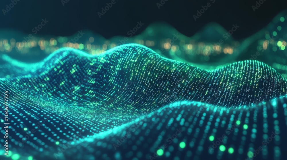 Leinwandbilder a mesmerizing digital wave formation made of glowing particles, creating a dynamic and futuristic la