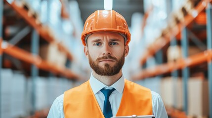 A focused worker in an industrial warehouse the role of safety gear and professionalism in modern logistics operations