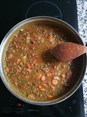 making homemade lentils in a pot