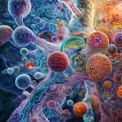 Vibrant Microscopic View of Human Cells