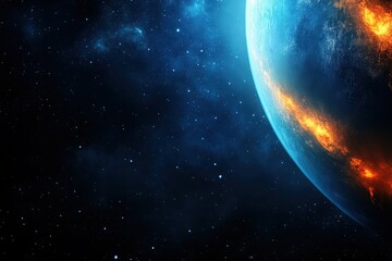 Fototapeta premium A striking interstellar travel portal glows brightly against the backdrop of a clean solid planet, casting colorful reflections. The serene moment highlights the beauty of cosmic exploration.