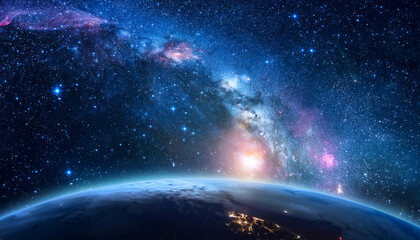 Fototapeta premium Vastness of the universe, featuring galaxies, stars, nebulae, and planets, symbolizing cosmic exploration, astronomy, and the mysteries of space.