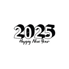 Happy New Year 2025 text design. Cover of business diary for 2025 with wishes. Brochure design template, card, banner. Vector illustration. Isolated on white background.