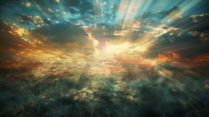 Obraz premium A beautiful sunset over a vast body of water. The sky is ablaze with color, and the water reflects the vibrant hues.