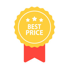 Best price label ribbon badge icon. Business, product quality, sale, promotion, guarantee, marketing, advertising concepts. Flat vector design isolated illustration. 