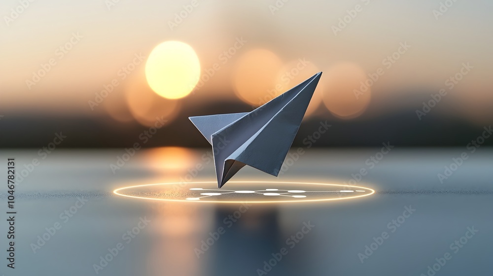 Fototapete close up of a paper airplane circling a detailed globe representing alternative and innovative renew