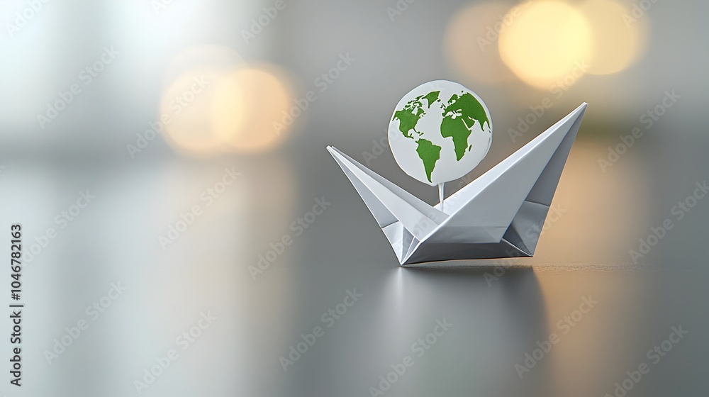 Leinwandbilder close up of a paper airplane circling a glowing world symbolizing alternative energy solutions and s