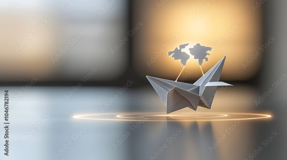 Fototapete glowing paper airplane circling the globe symbolizing innovative alternative energy solutions for a 
