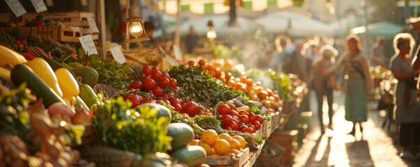 Bustling farmers market with fresh produce and baked goods, 4K hyperrealistic photo