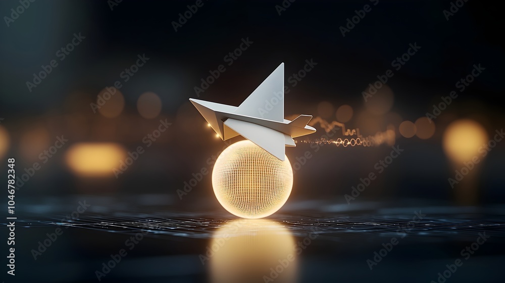 Leinwandbilder Paper airplane flying across a glowing globe symbolizing the concept of clean and alternative energy solutions illuminated by a warm and dreamlike bokeh lighting effect