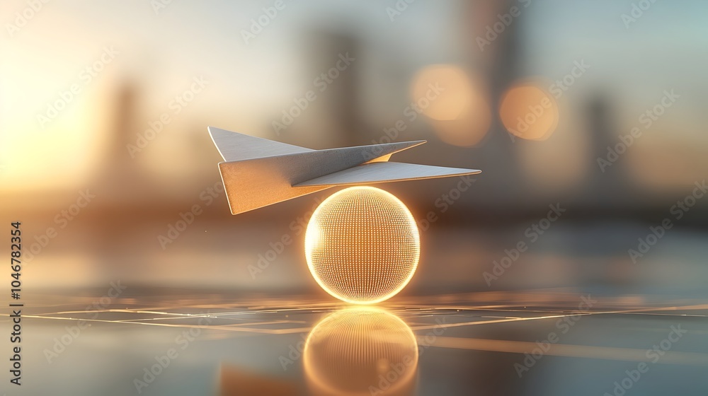 Poster paper airplane elegantly soaring across a glowing illuminated globe representing the concept of clea