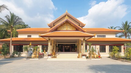 Obraz premium Traditional Asian Temple Architecture with Lush Surroundings