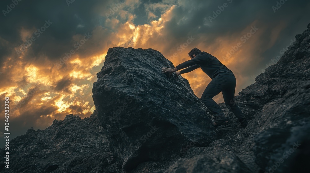 Wall mural the person pushing the rock