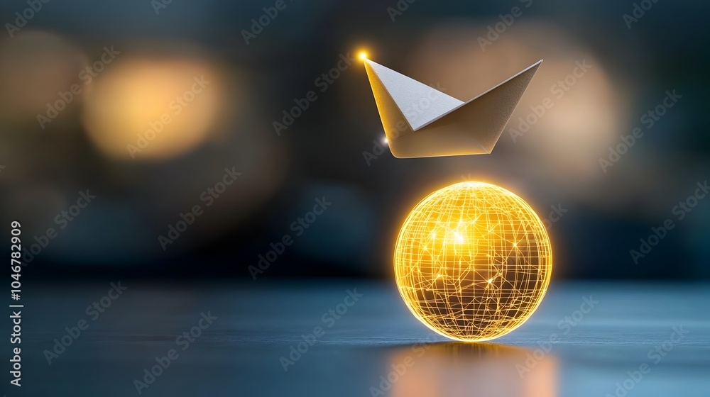 Aufkleber sustainable paper airplane flying gracefully around a glowing illuminated globe symbolizing a vision