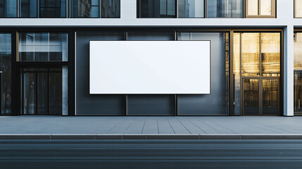 Modern building facade with a blank billboard at street level is perfect for displaying advertising