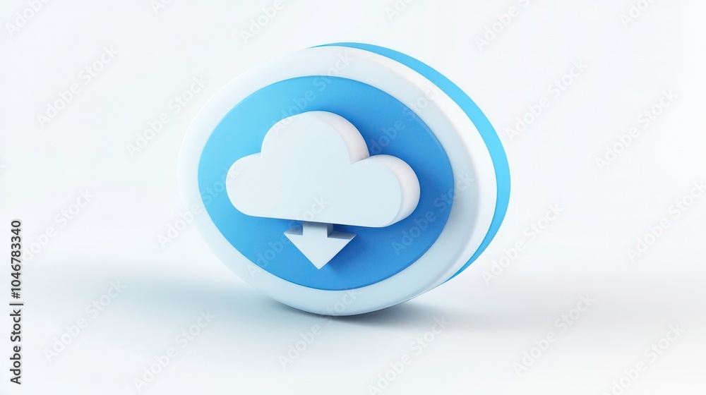 Aufkleber a 3d rendering of a blue and white cloud icon with a download arrow. the icon is isolated on a white