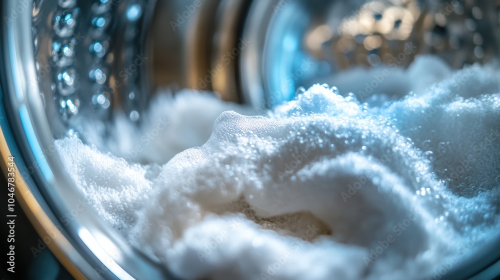 Poster a washing machine drum showcases a pile of soft, white towels, freshly washed and awaiting drying or