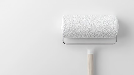Obraz premium A white paint roller with a wooden handle on a white background.
