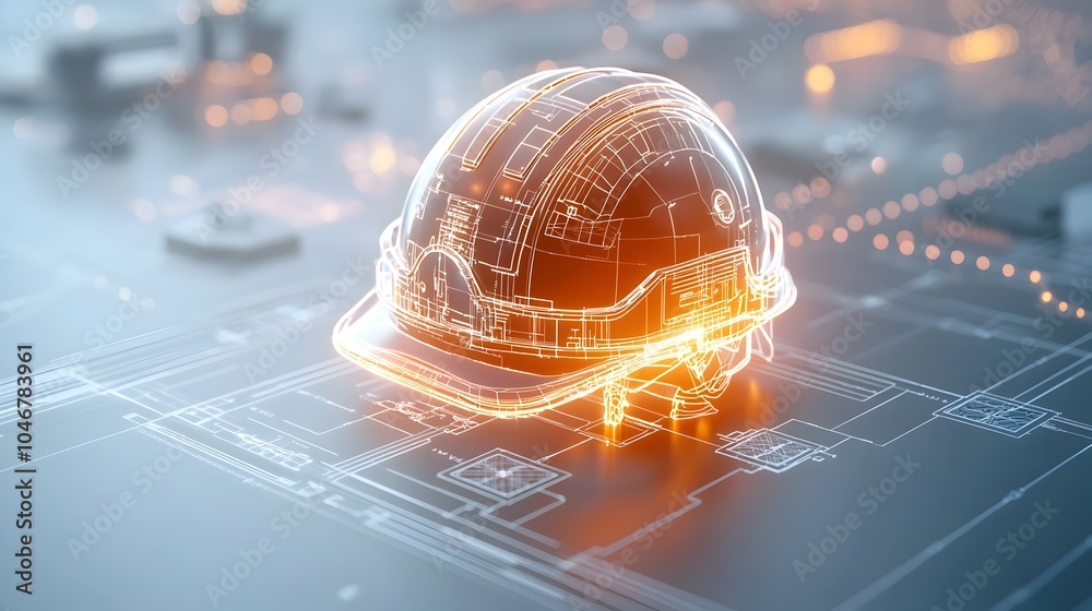 Leinwandbilder Close up of a glowing engineer s helmet surrounded by soft warm bokeh light symbolizing the promise of clean energy and sustainable construction technologies for the future
