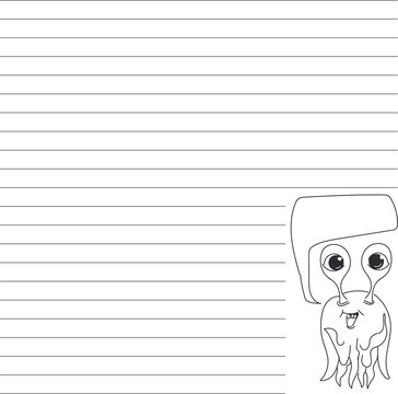Line sheet and a sea creature with tentacles and snail eyes. Text or other information will go inside the dialog cloud as a note.