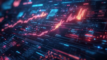 Fototapeta premium Programming coding and hologram and trading with cyber security