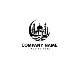 Vector silhouette mosque silhouette logo. Masjid sings template. Islamic building symbol. Masjid icon