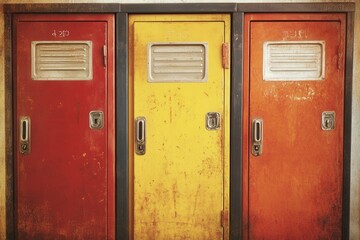 Vintage school lockers in bold primary colors