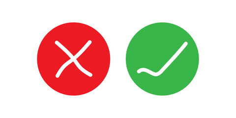 checkmark and X (cross) icons. Perfect for decision-making interfaces, approval systems, or form validation. Vector illustration concept.