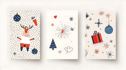 Festive Three in One Christmas and New Year Card Set Featuring Holiday Designs Ideal for Social Media Banners Web Design and Marketing Campaigns