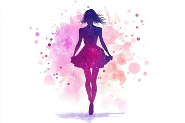 Fototapeta premium Elegant watercolor silhouette of woman in dress