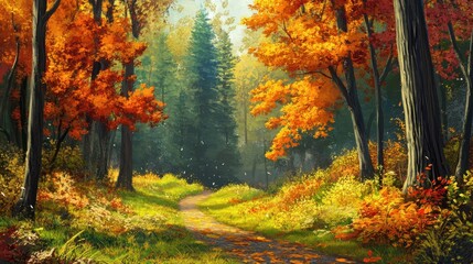 Fototapeta premium Forest glade with vibrant foliage