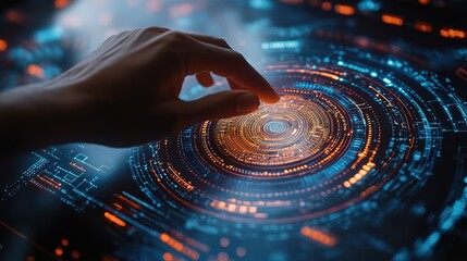 Hand touching virtual screen circular diagram technology 