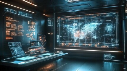 Obraz premium Futuristic Interface in Smart Office. Modern smart office