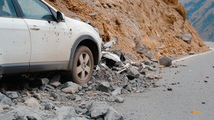 Car Accident on Mountain Road Near Guardrail