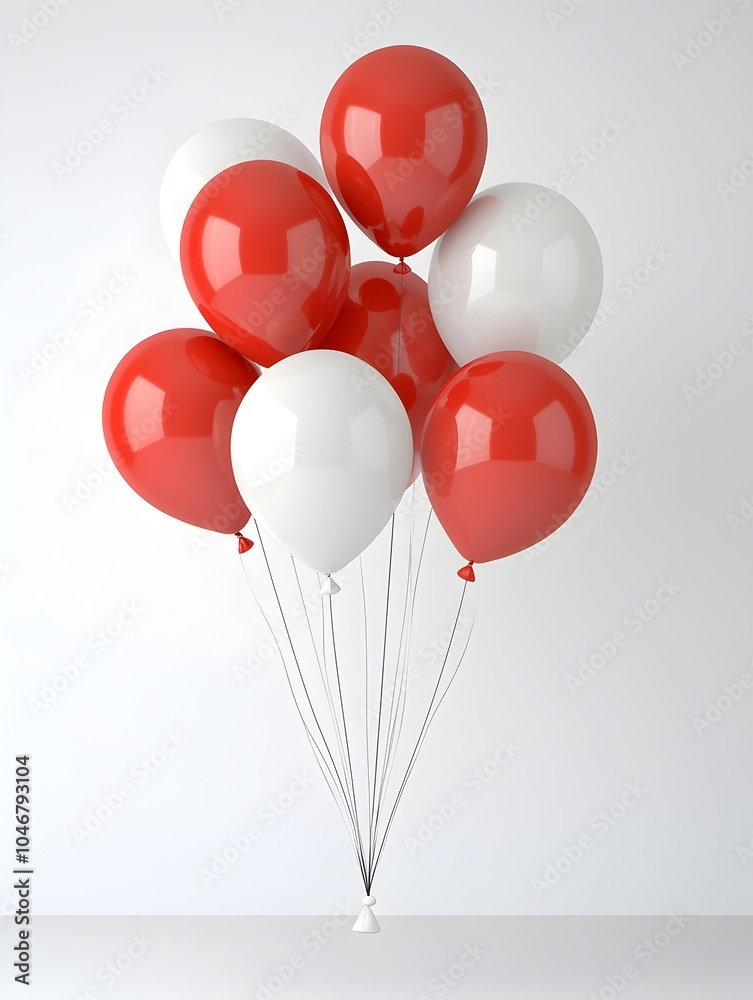 Poster A group of bright red and white balloons gracefully floating on a clean white background creating a festive and minimalist for the new year