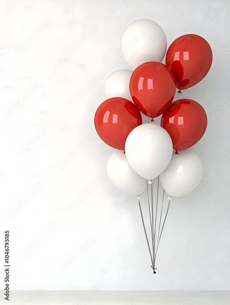 Aufkleber gracefully floating bright red and white balloons in 3d arrangement against a clean white background