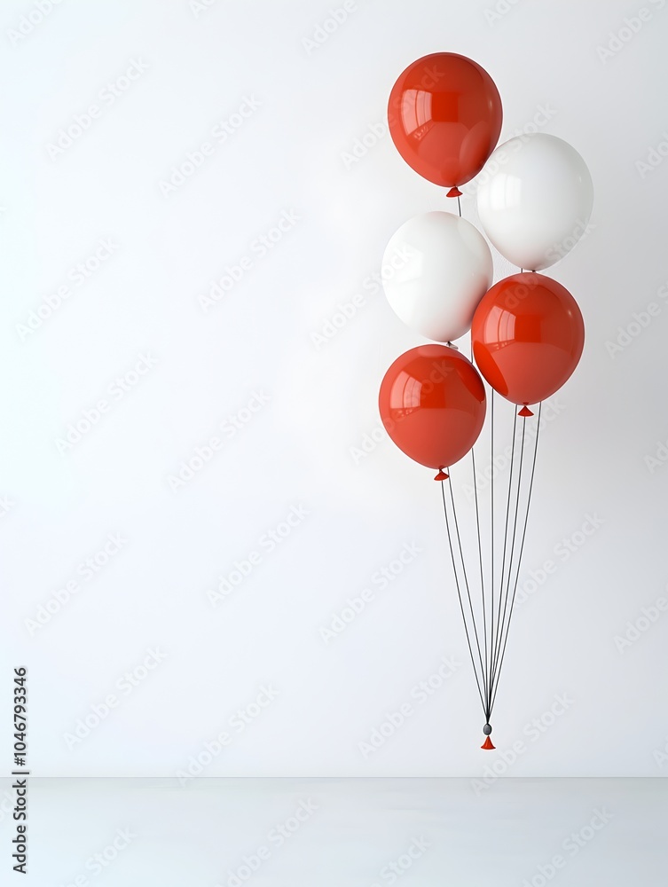 Leinwandbilder bright red and white balloons gently floating against a clean white background creating a simple and