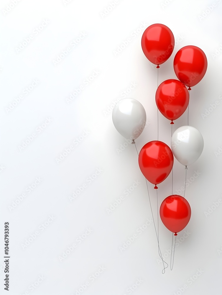 Leinwandbilder bright red and white balloons gently floating in a clean minimalist white background creating a simp