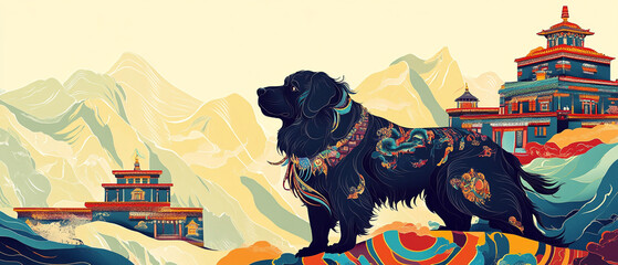 Tibetan Mastiff Guarding Mountain Monastery: Majestic Canine Patrols Ancient Grounds